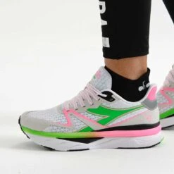 Diadora Women's Atomo V7000 Running Shoe - White/Green Fluo/Pink Fluo -Shoe Sale Shop 101.179068 D0250 CV