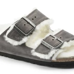 Birkenstock Arizona Shearling Sandals - Iron Natural- Medium/Narrow -Shoe Sale Shop 1021067 detail 1