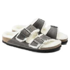 Birkenstock Arizona Shearling Sandals - Iron Natural- Medium/Narrow -Shoe Sale Shop 1021067 pair