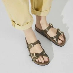 Birkenstock Women's Franca Cork Green Olive Oiled Leather Sandal - Regular/Wide -Shoe Sale Shop 1023310 f closeup f