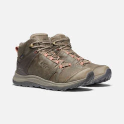 Keen Women's Terradora II Leather Mid Waterproof Boots - Brindle/Redwood - Regular (B) -Shoe Sale Shop 1023728 PLA PDP