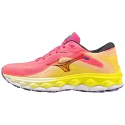 Mizuno Women's Wave Sky 7 Running Shoe - High/Vis Pink/Ombre Blue - Regular (B) -Shoe Sale Shop 411413 1VRE